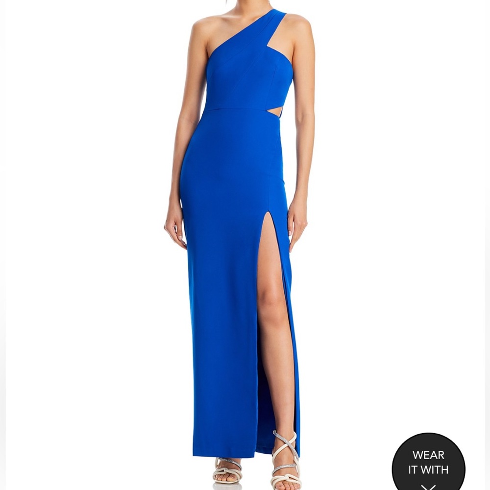 Aidan Mattox blue One-Shoulder Crepe Cutout gown dress